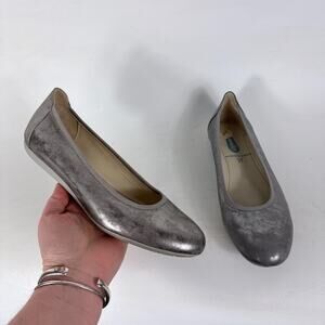 Wolky Ballet Flats Women's 6 Silver Metallic Leather Comfort Slip On Round Toe
